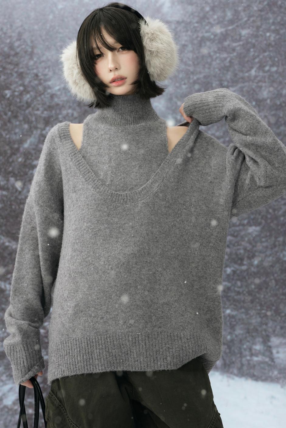 ハイネックレイヤードスタイルスウェーターセット