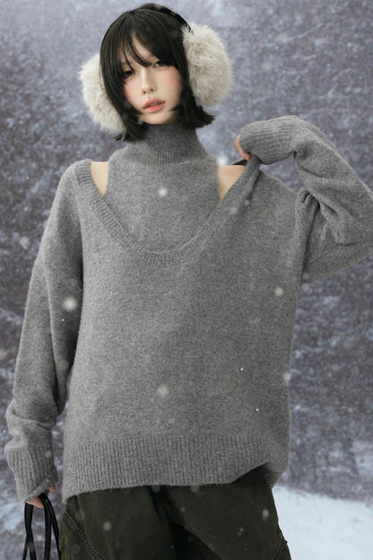 ハイネックレイヤードスタイルスウェーターセット