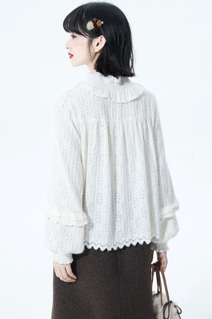Off-White Ruffle Knit Blouse