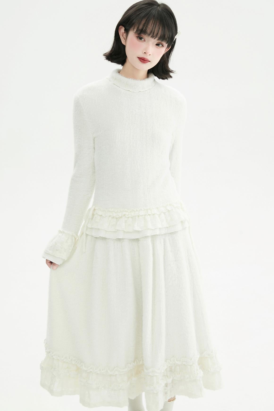 クリーミーラッフルヘムニットスカート