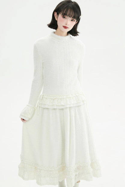 クリーミーラッフルヘムニットスカート