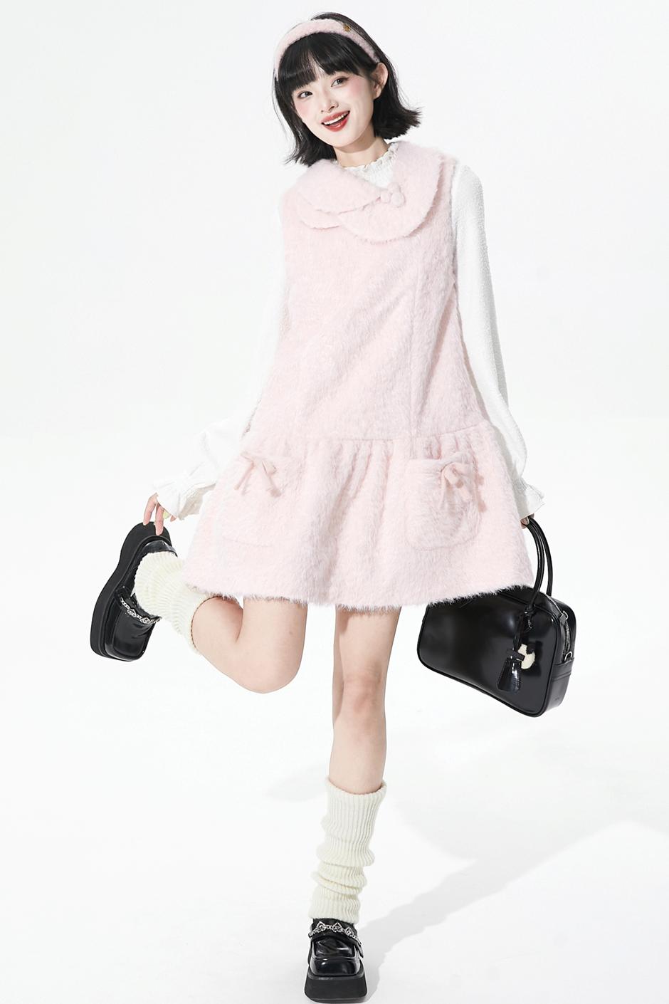 ピンクウールンニットドレス