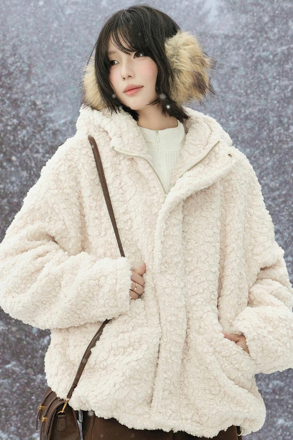 Lamb Wool Hooded Cotton Jacket