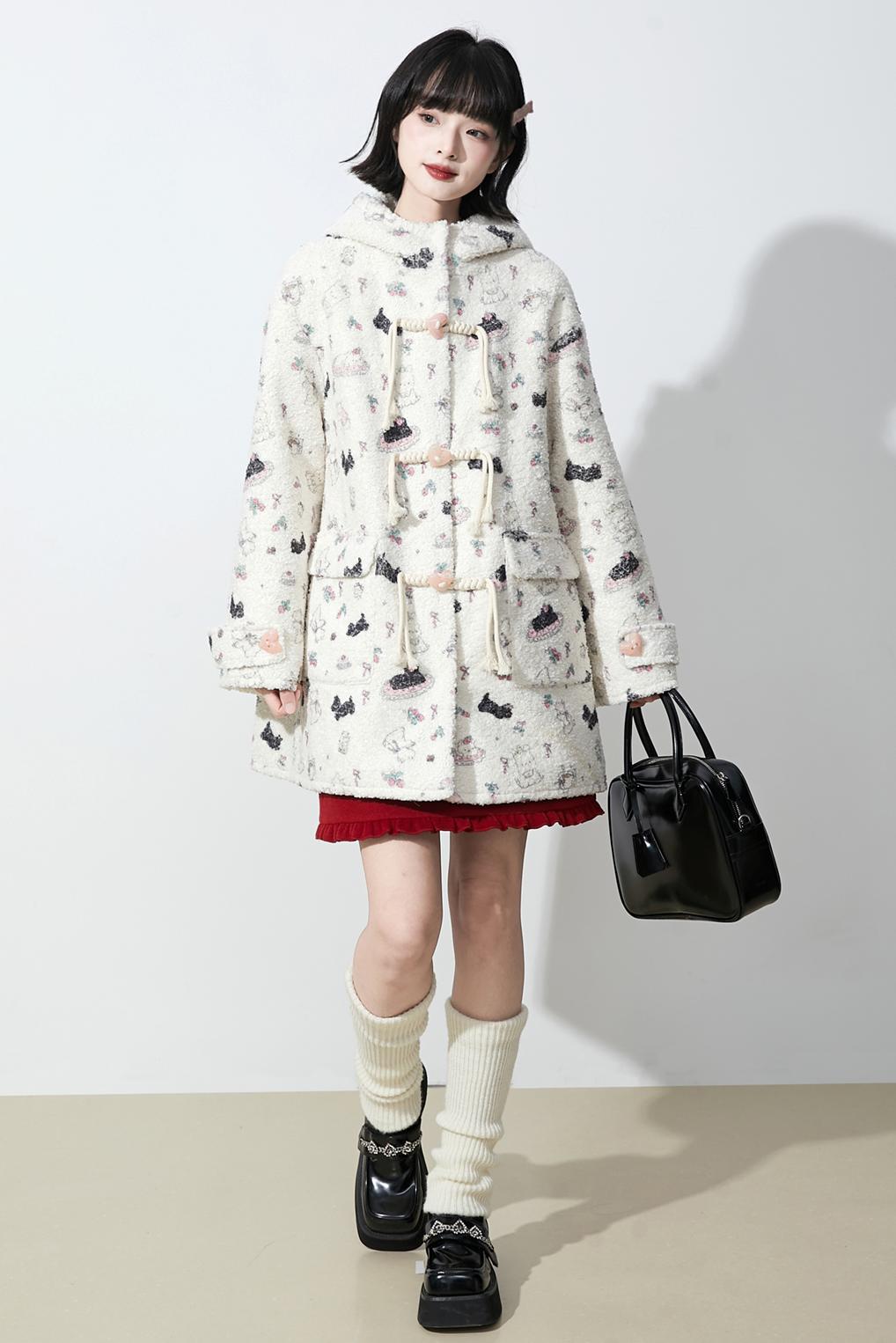 Soft milk velvet hooded coat