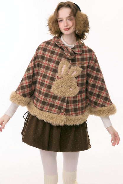 Fairy Tale Plaid Rabbit Cape Coat