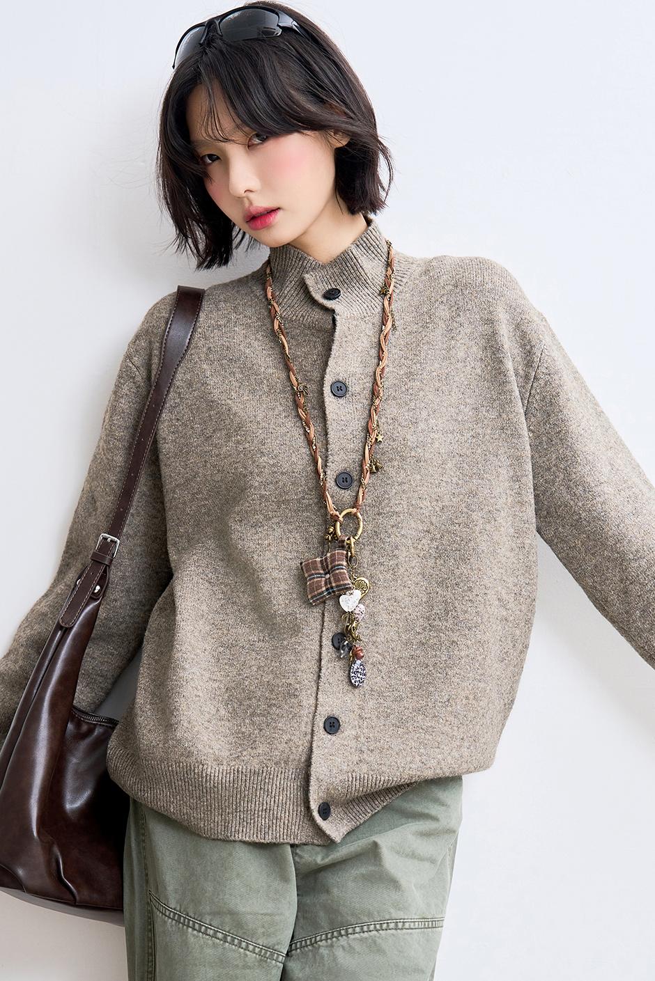 Wool-blend knit cardigan