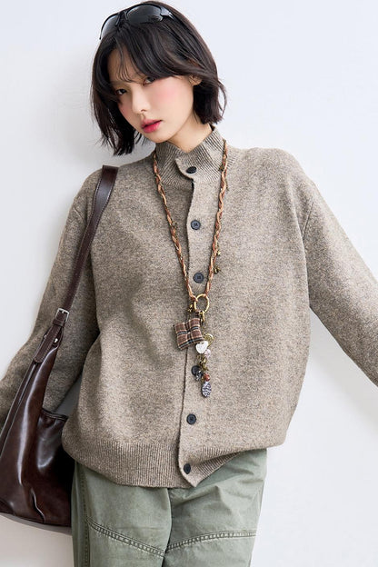 Wool-blend knit cardigan