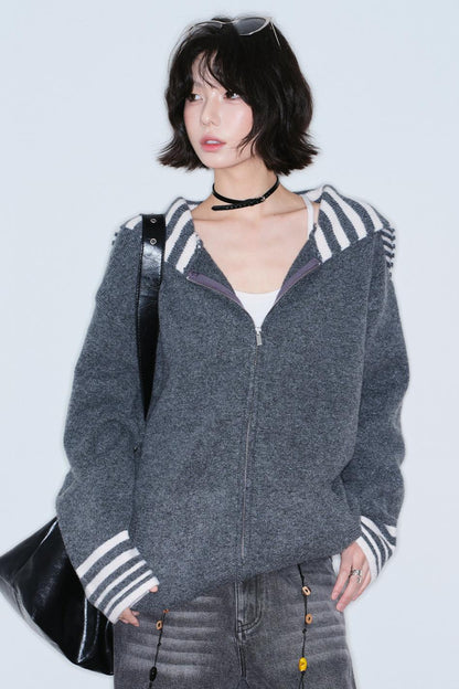 Striped Navy Knit Cardigan