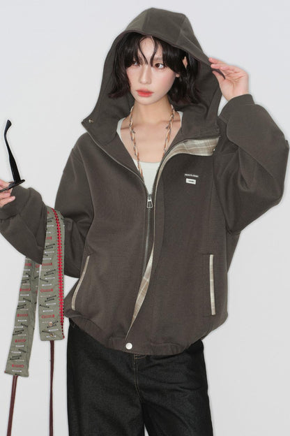 Plaid Patchwork Hooded Cardigan