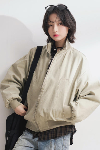 Relaxed Solid Stand Collar Jacket
