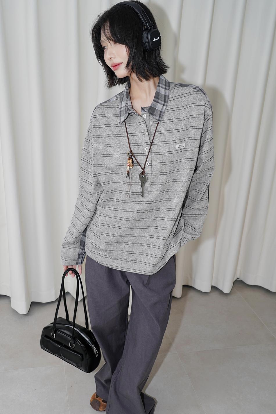 パッチワークストライプカラードシャツ