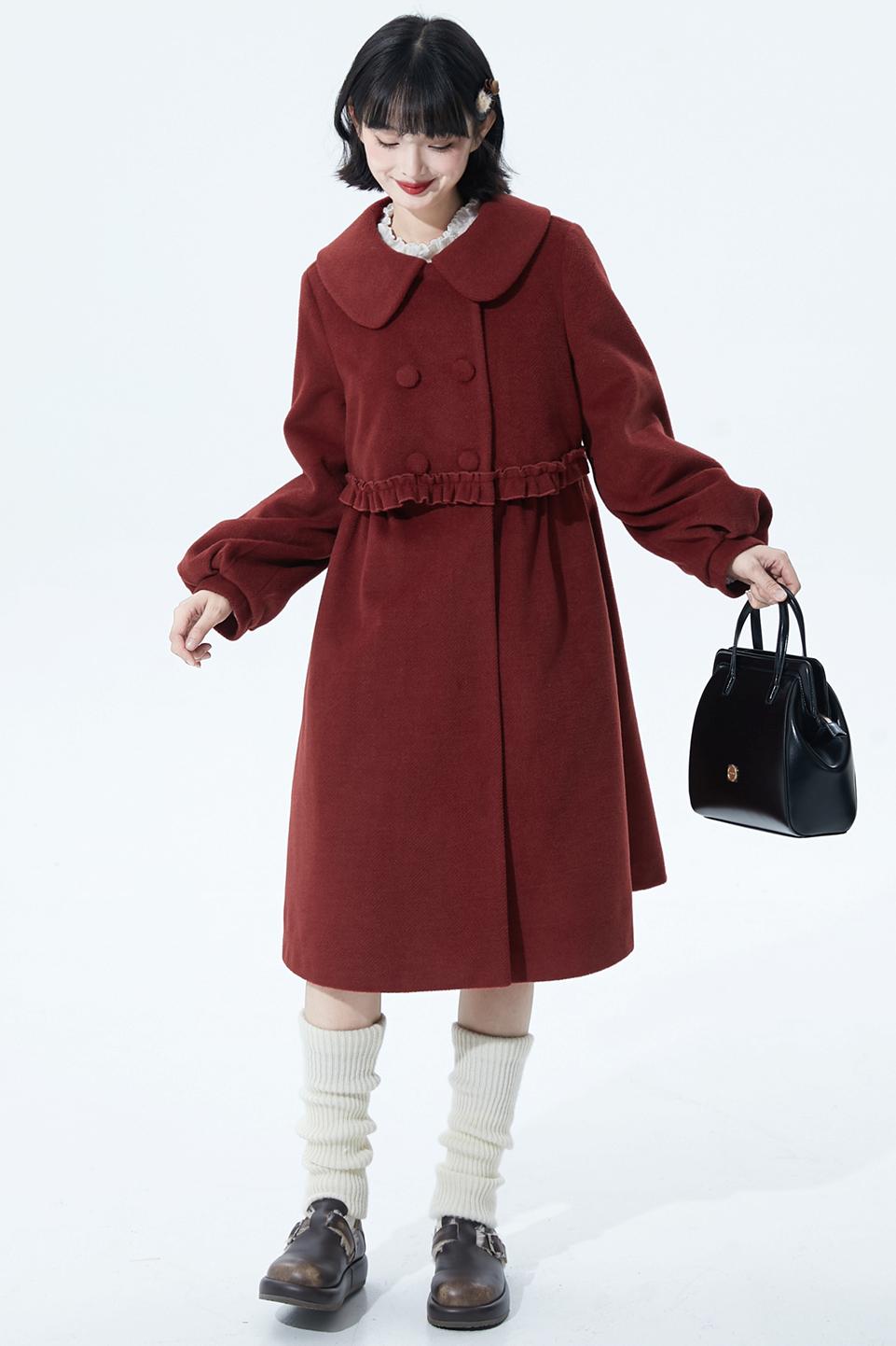 レッドラッフルウールコート