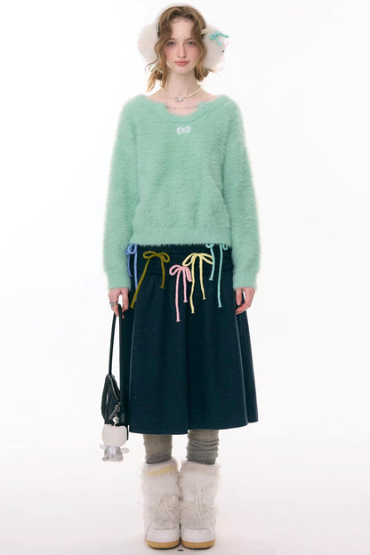 ラッフルドマルチカラーリボンスカート