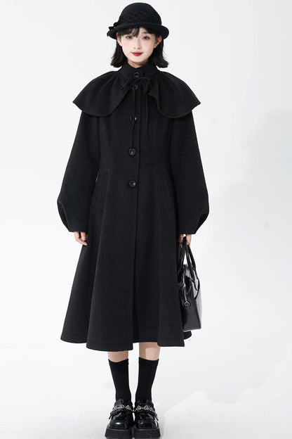 ブラックウールンショールコート