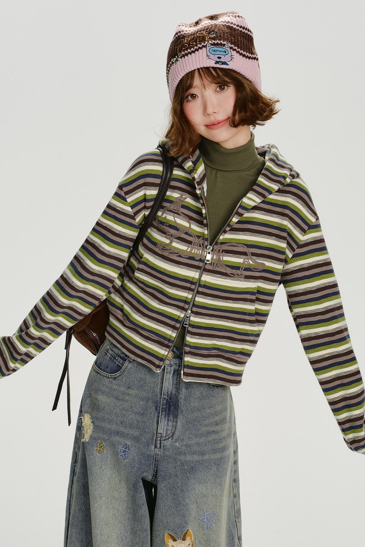 レトロボーダージフードパーカー