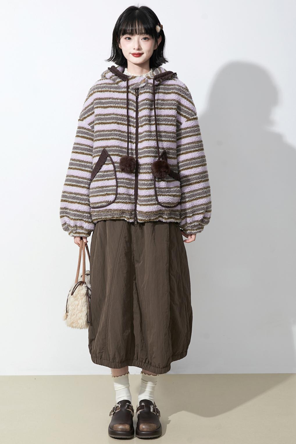 ピンクパープルラムウールコート