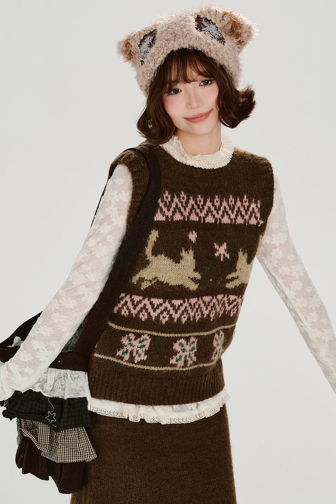 レトロフェアアイルニットベスト+スカート