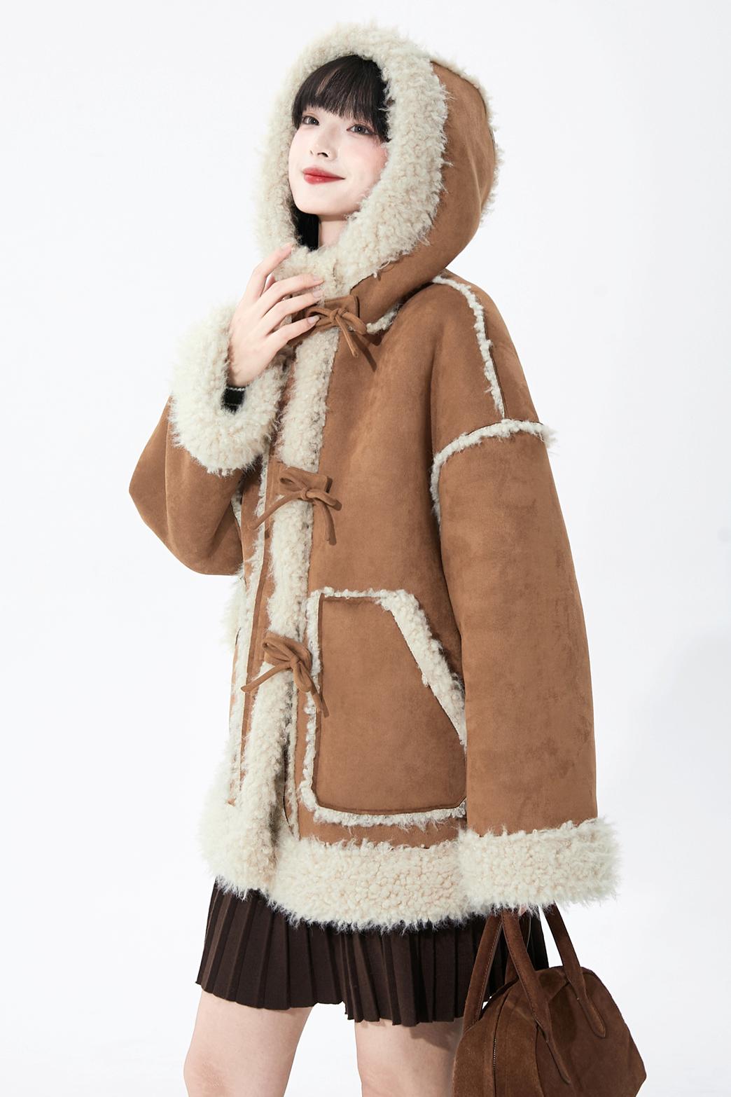 Suede Fur Hooded Coat