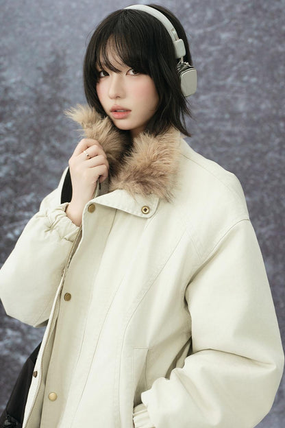 Plush stand collar cotton jacket