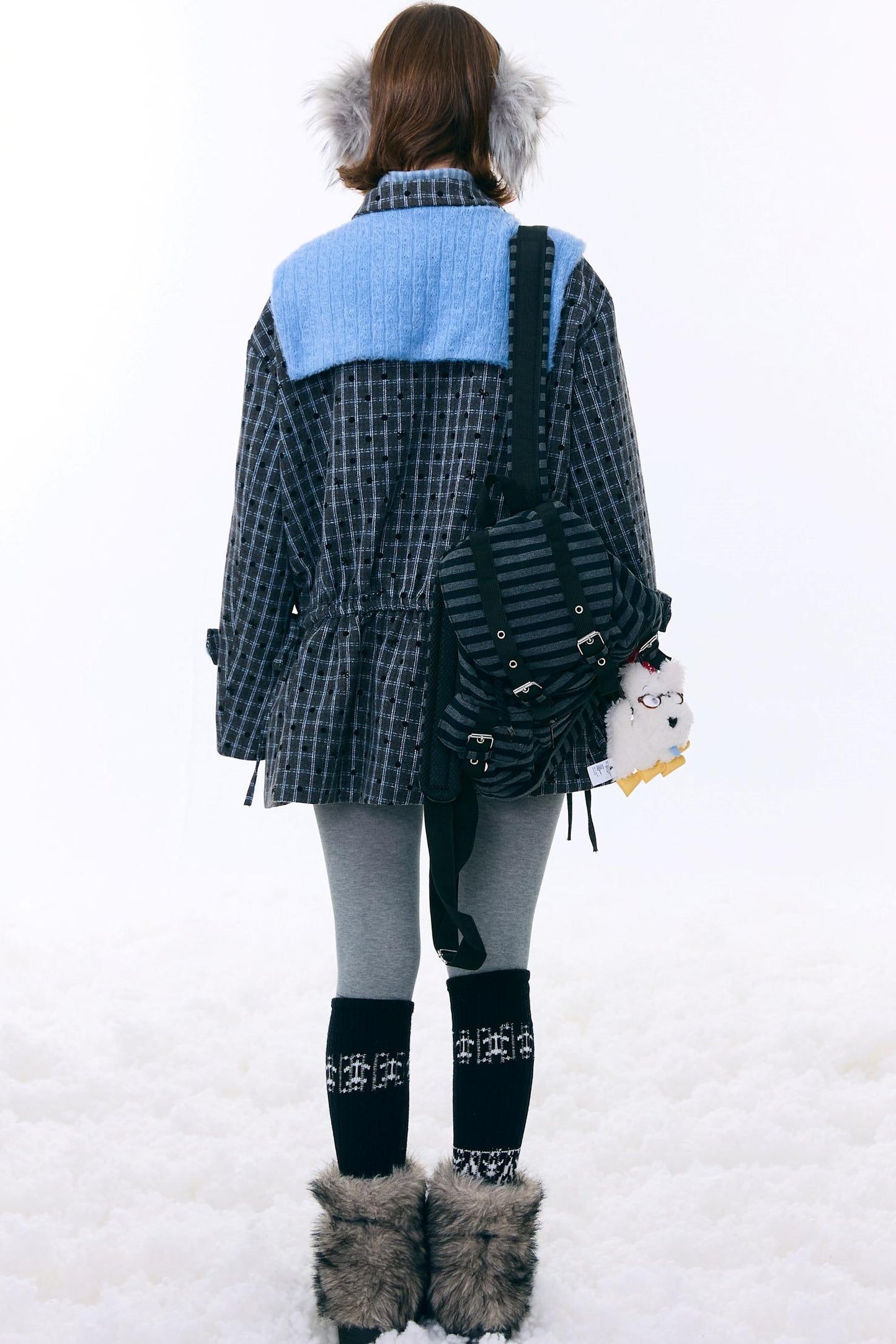 Checked Dot Doll Collar Coat