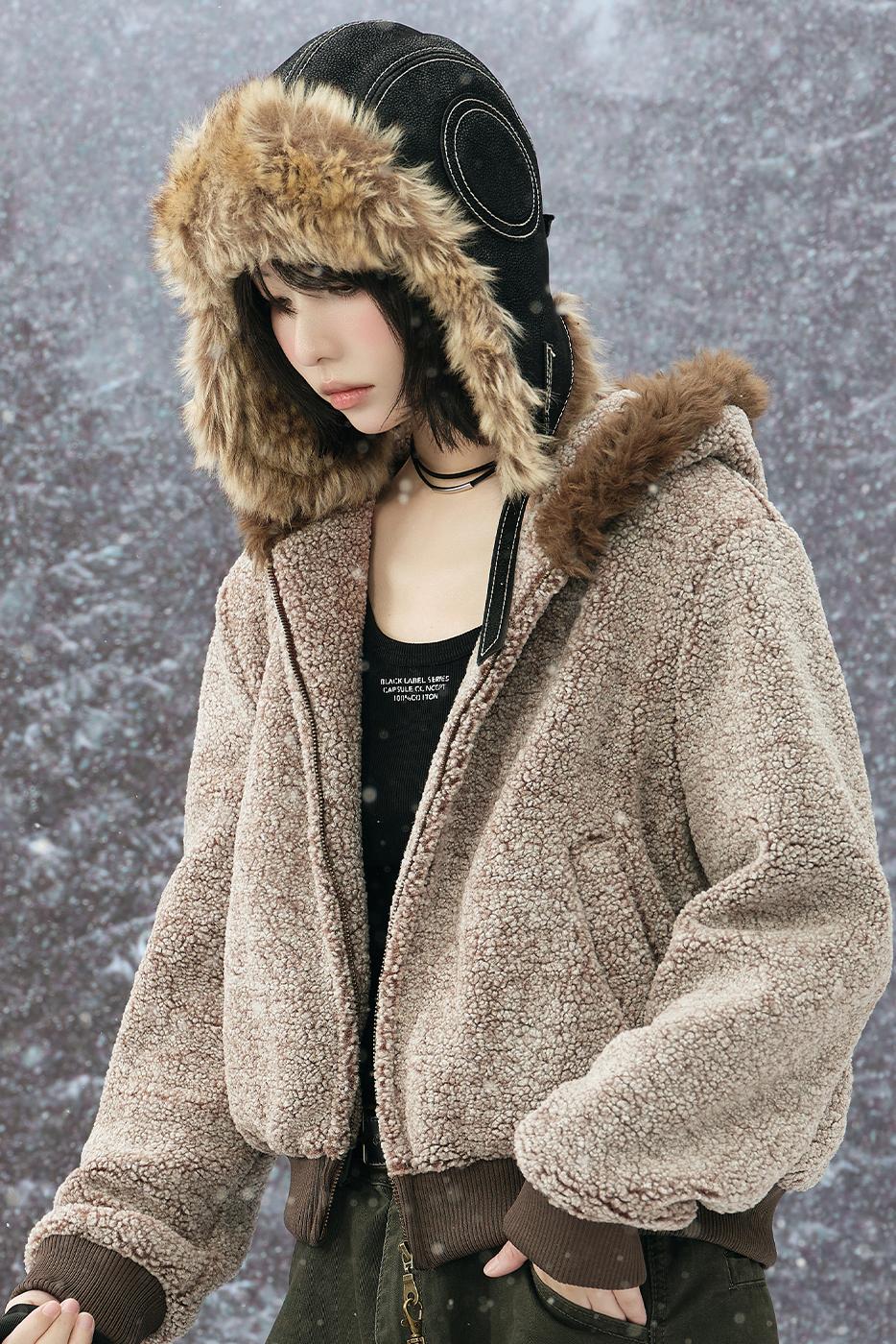 Wool Fur Collar Hooded Jacket