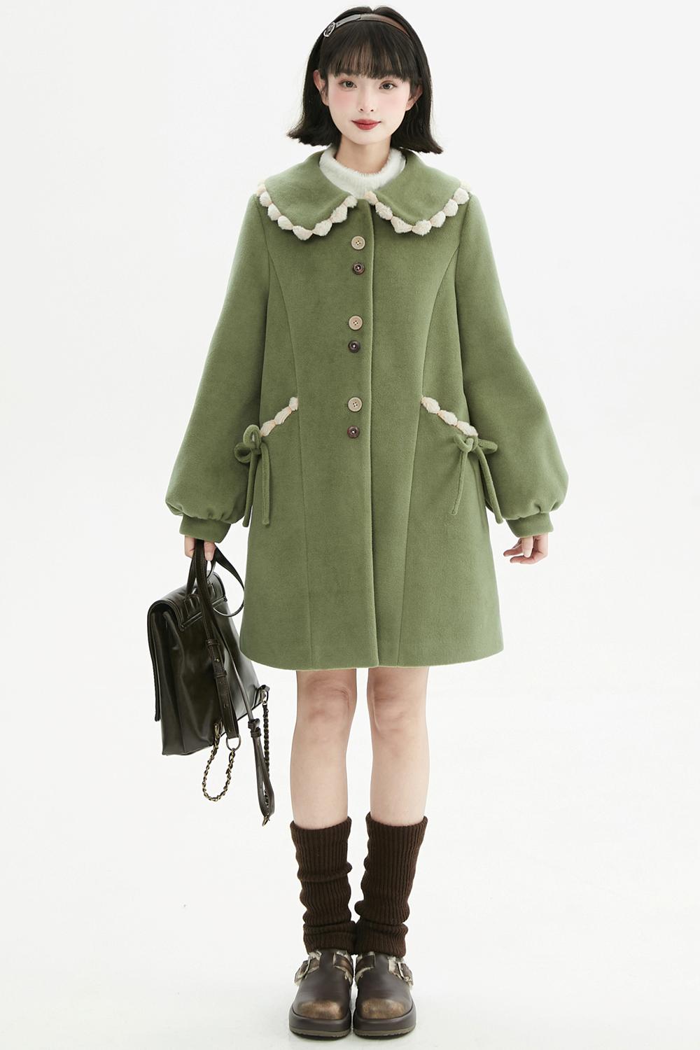 ジャスミングリーンウールコート