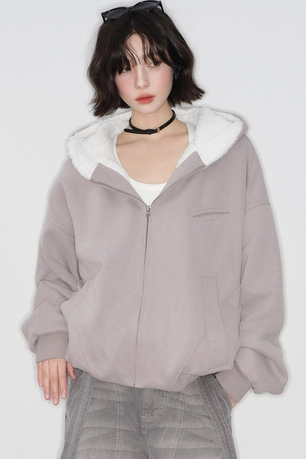 Plush lined cotton hooded jacket