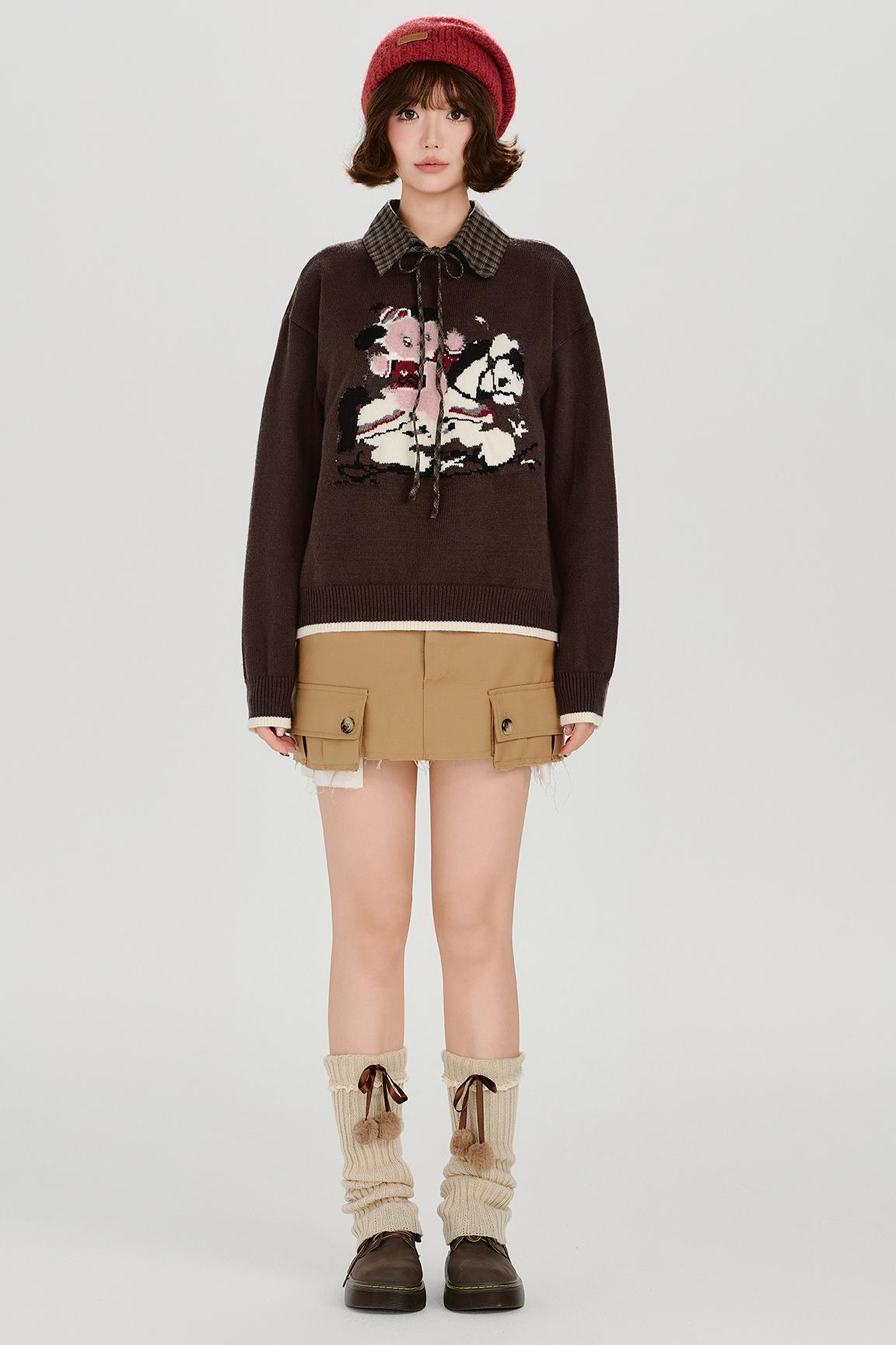 レトロジャガードソフトカラートップス