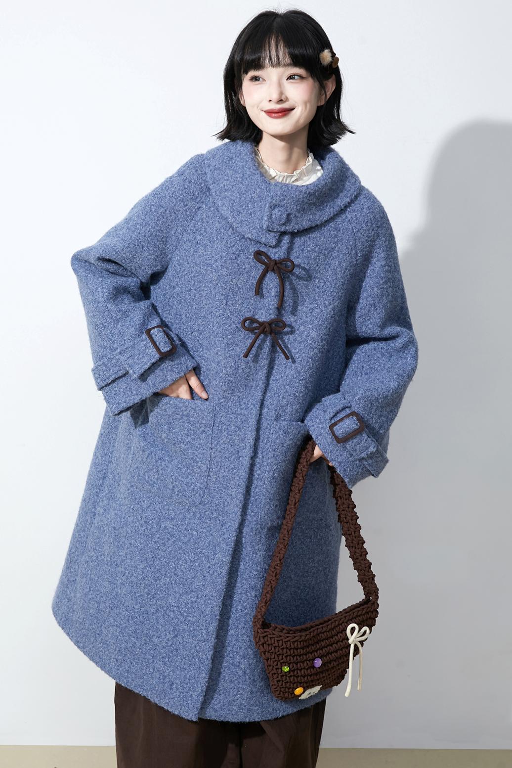 ヘイズブルーボウノットウールコート