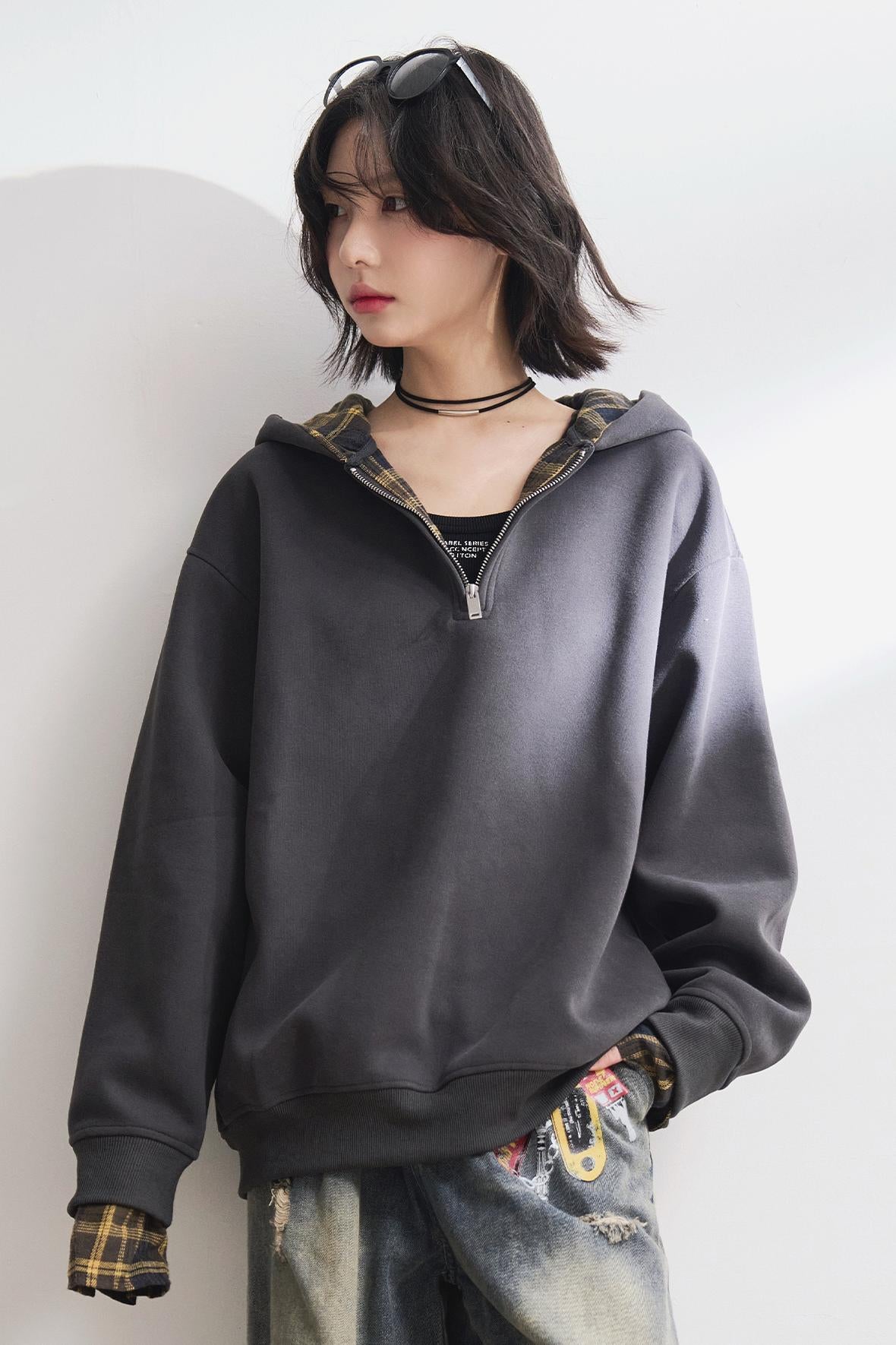 Check Stitch Hooded Sweatshirt