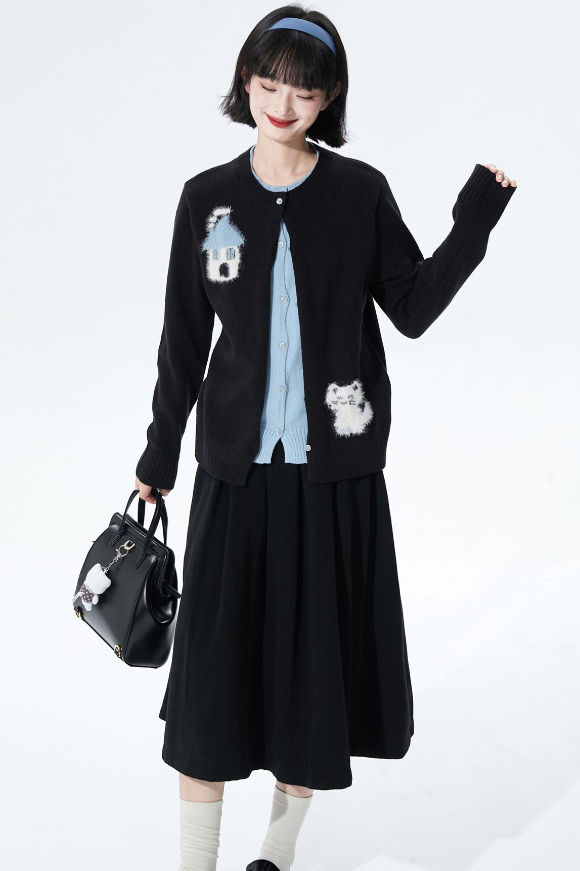 カラーブロックフロッキージャカードカーディガン