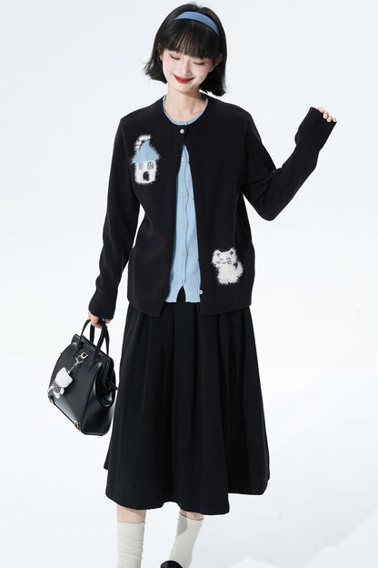 カラーブロックフロッキージャカードカーディガン