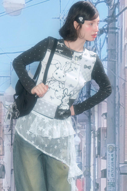 Rabbit Print Contrast Blouse