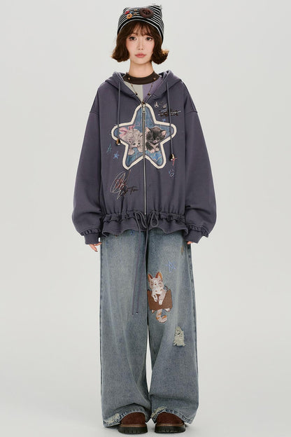 Retro Embroidery Women's Sweat Jacket