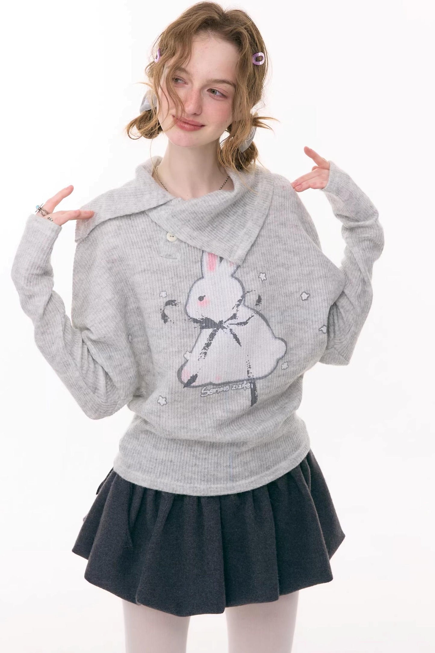 Rabbit Print Knit Top