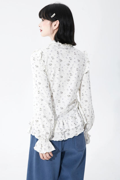 ホワイトパピーモチーフニットトップ