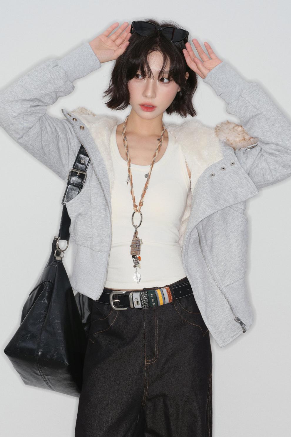 High Waist Fur Collar Jacket