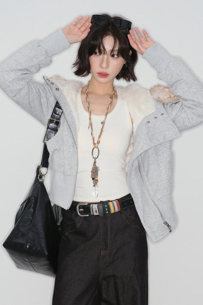 High Waist Fur Collar Jacket