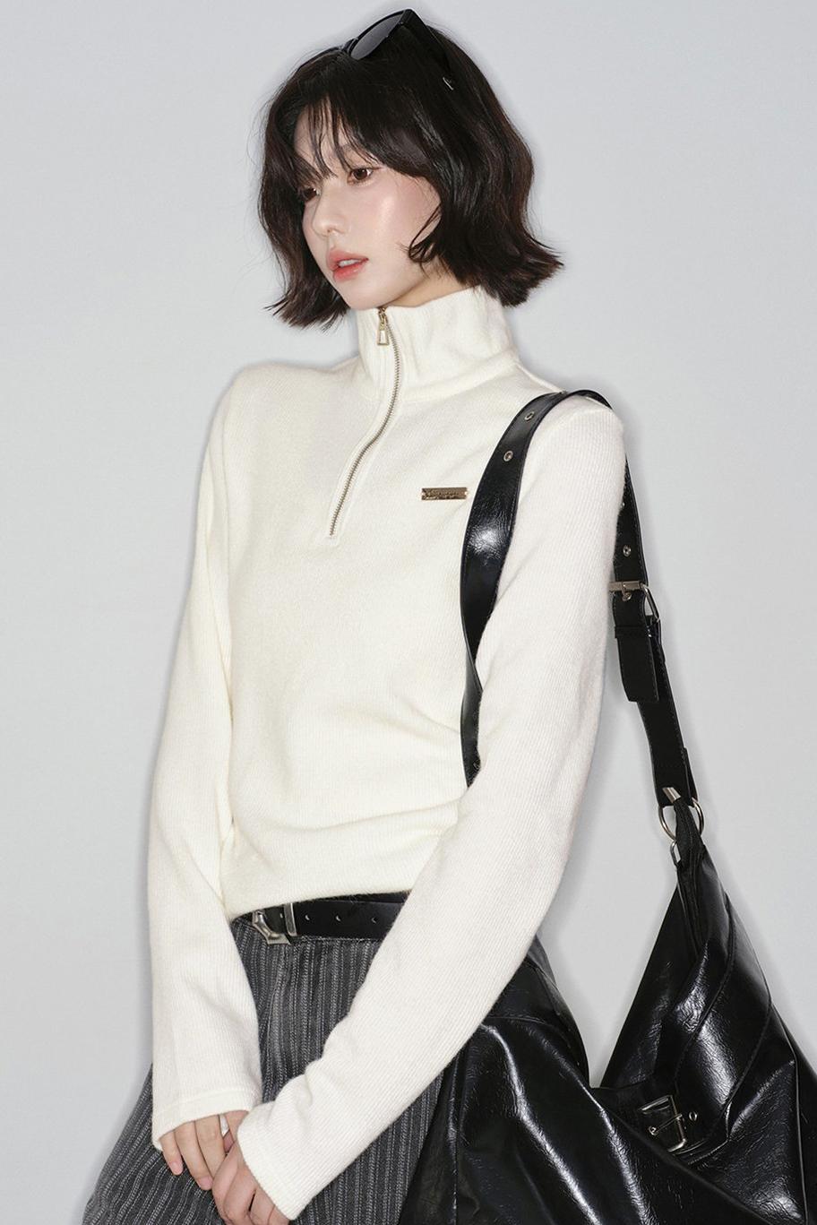 ベーシックソリッドハーフジップセーター