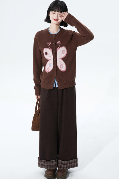 チョコレートチェックニットワイドパンツ