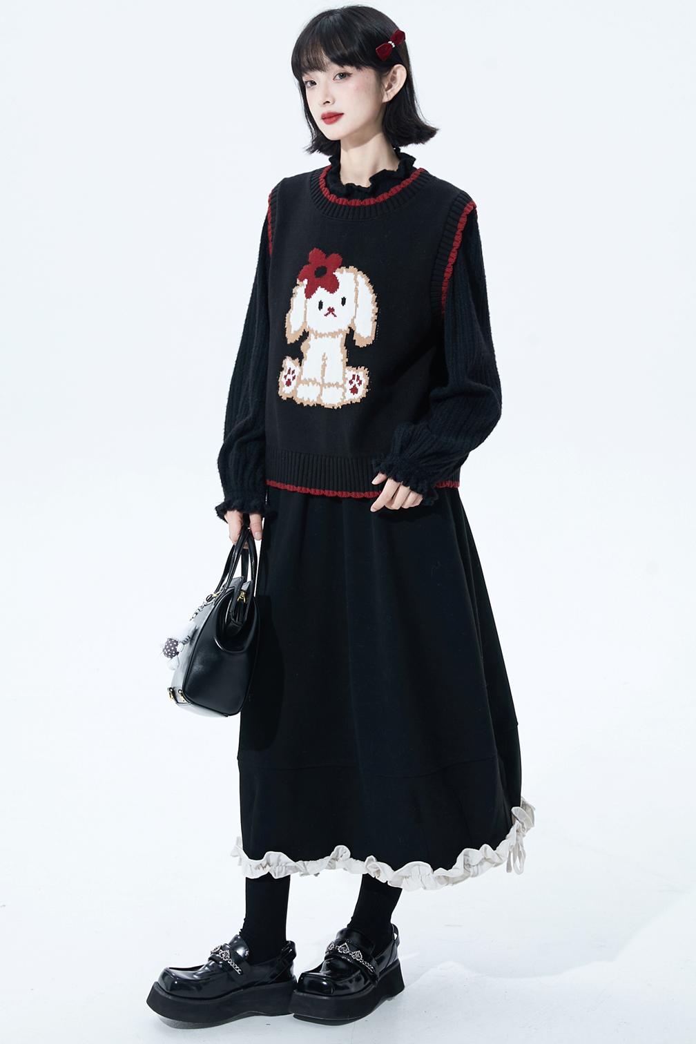 Puppy motif knit vest