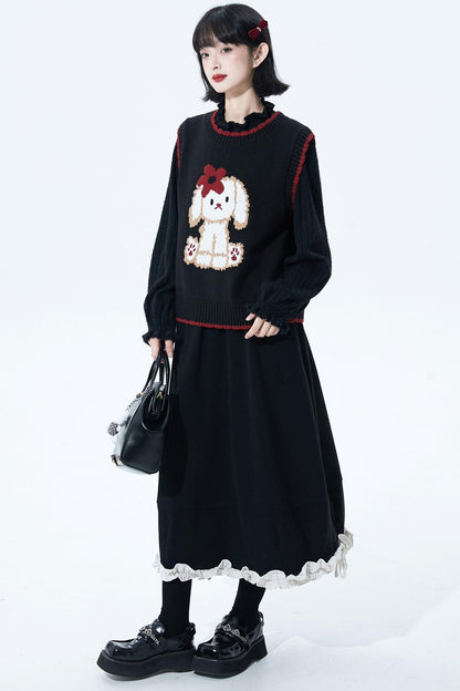 Puppy motif knit vest