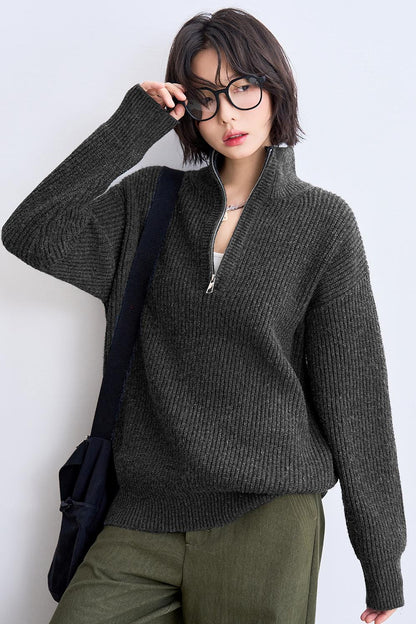 Half-zip stand collar sweatshirt