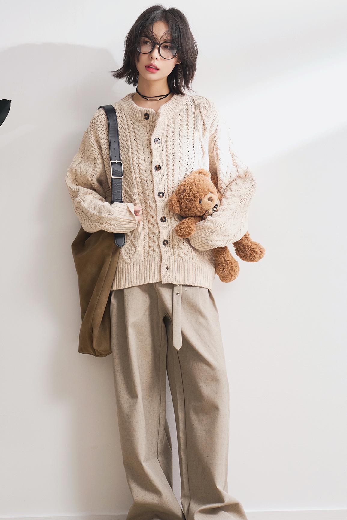 Solid twisted knit cardigan sweater