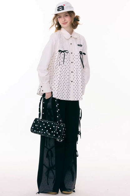 Polka Dot Bow Collar Blouse
