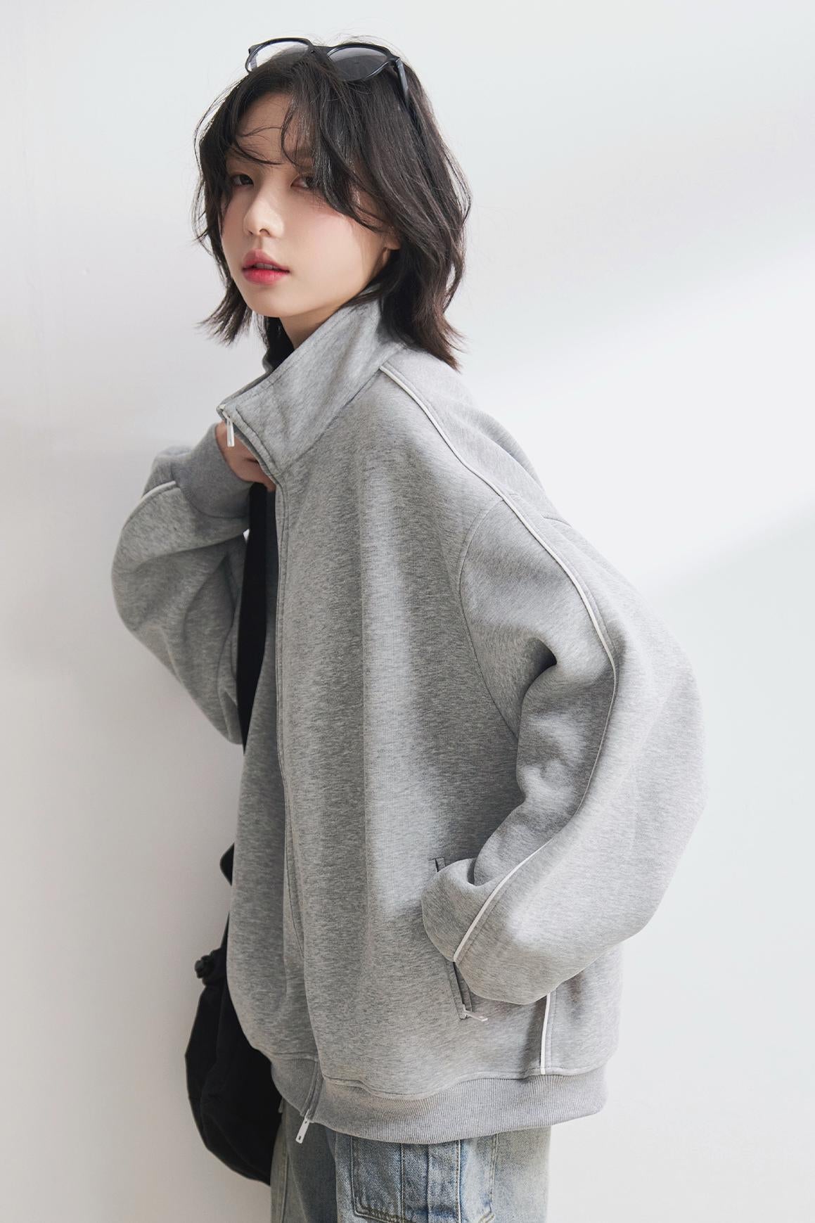 Solid Stand Collar Cardigan Jacket
