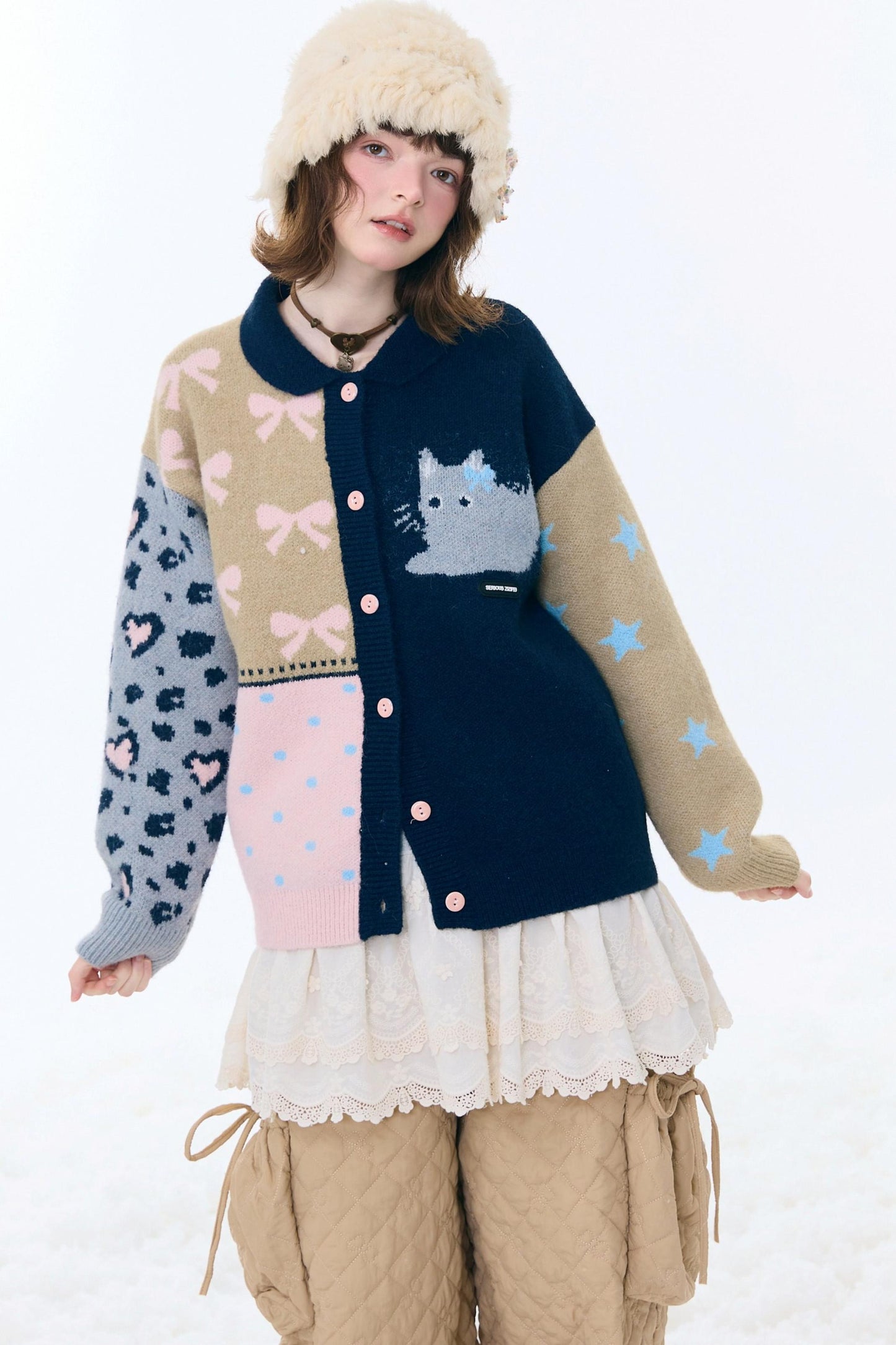 Retro color blocking cardigan