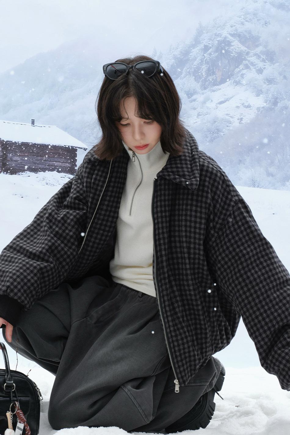 plaid lapel cotton jacket