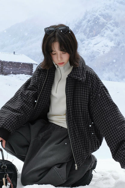 plaid lapel cotton jacket