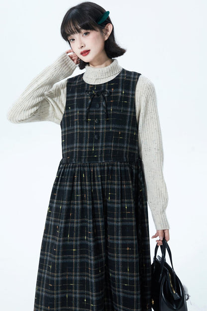 チェックパッチワークウールドレス